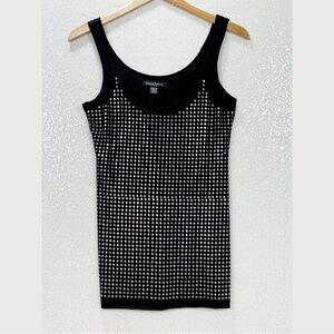 David Kahn Jeanswear Rhinestone Tank Top XS Black Studded Y2K Party Festival